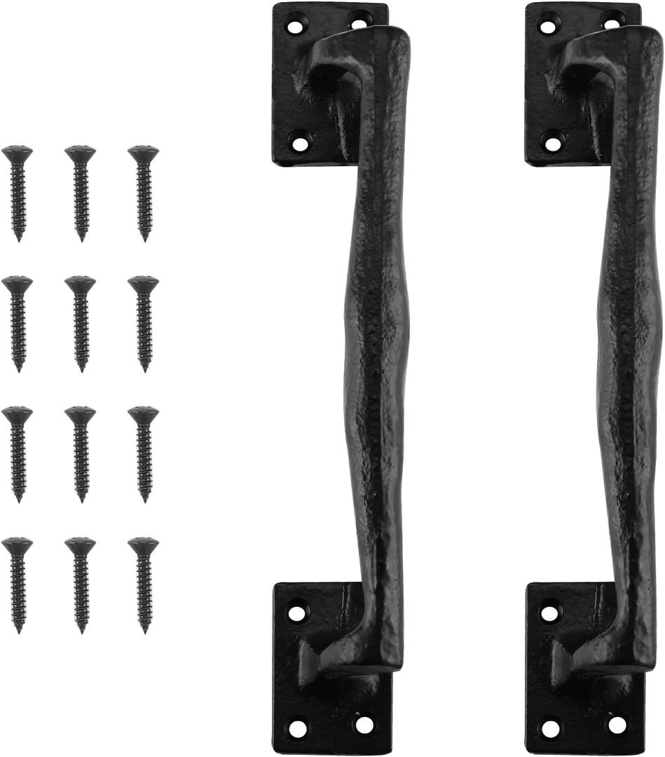 HOME MASTER HARDWARE 9 3/4 in Large Rustic Gate Handle Cast Iron Sliding Barn Door Handles Vintage Metal Gate Pull Handle Fence Long Cabinet Handles for Garage,Outdoor,Closet,Interior,Black 2 Packs