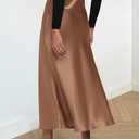 PRETTYGARDEN Women's Satin Skirts Dressy Casual 2026 Fall High Waisted Cocktail Wedding Flowy Elegant A Line Midi Skirt (Beige, M)