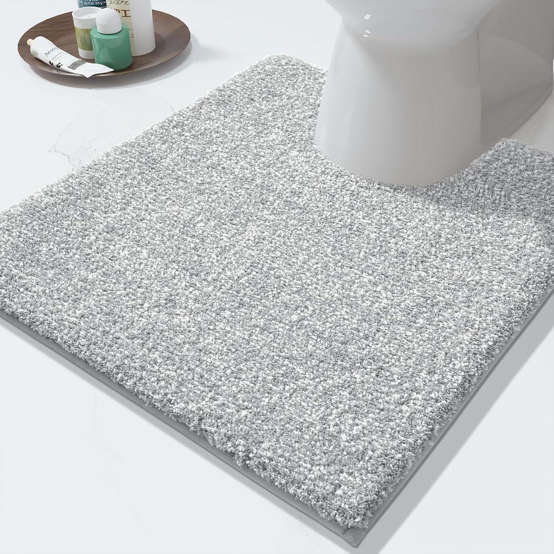 Yimobra Toilet Rugs U Shaped Washable, Soft Absorbent Microfiber Bathroom Rugs, Non Slip Quick Drying Shaggy Bath Mat, Contour Bathroom Mats for Toilet Base, Home Essentials, 24x20, Grey and White