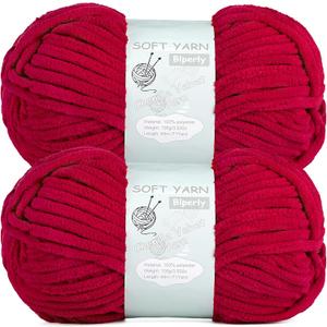 Chunky Chenille Yarn Velvet Soft Super Bulky Size 6 for Crocheting Knitting, Baby Blanket Yarn, 100g 71 Yds per Skein, Easy to Use for Scarves, Amigurumi, Crafts (2, Jujube Red)