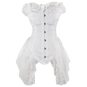 Charmian Women's Sexy Strapless Floral Embroidery Gothic Corset with Lace Skirt, Size S