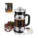 French Press Coffee Maker - 21OZ Classic Glass Coffee Press, Heat-resistant Borosilicate Glass Coffee Pot with 4-Level Disassemble Filters, Portable Cold Brew Coffee Maker for Travel Home Gift(Sliver)