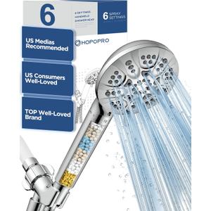 6-Mode High Pressure Handheld Shower Head with Filter, HOPOPRO High Flow Filtered Handheld Showerhead, Water Softener Filters for Hard Water - Removes Chlorine - Improves Skin Hair Condition (Chrome)