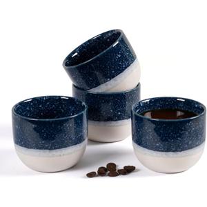 ZEBERBO Ceramic Espresso Cups Set of 4, Double Walled Espresso Coffee Mugs for Nespresso Cups, Special glazed Demitasse Cups Coffee Cup for Machine (Blue)