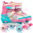 Girls Roller Skates for Kids Boys, Adjustable Double Row Quad Skate with Light-Up Wheels, Gradient Star Design for Beginners Ages 312 (Medium - Big Kids, Pink)
