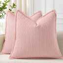 DecorUhome Spring Valentines Corduroy Pink Throw Pillow Covers 20x20 Set Of 2 Decorative Soft Boho Farmhouse Couch Pillow Covers for Living Room Bed Sofa Broadside Striped Pillow Cases
