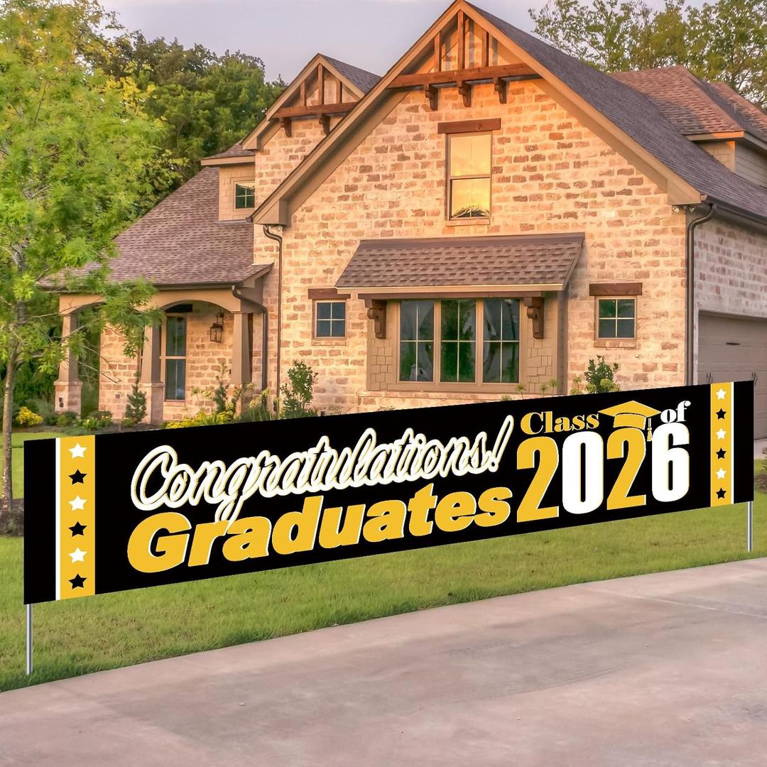 2 x Graduation Banner Congratulations Class of 2026 Graduation Decorations Large Sign Banner Backdrop Supplies Graduate Decor for School Ceremony Supplies Indoor Outdoor Purple