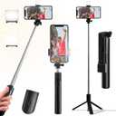 Selfie Stick, 40 in Retractable Phone Tripod with Wireless Remote Control & Light, Portable Selfie Stick Tripod for Photograph, Live Streaming, Video Recording, Compatible with All Cellphones (Black)