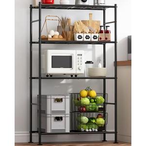 Sakugi Storage Shelves - 4 Tier Shelf Organizer, Heavy Duty Garage Shelving Unit with Leveling Feet, Stable Metal Shelves Organizer for Pantry, Kitchen and Closet, 33.0" W x 12.6" D x 57.2" H, Black