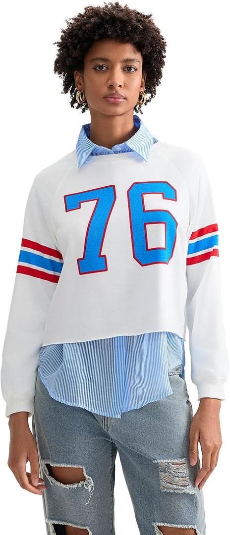 Oversized Sweatshirt for Women Y2K Graphic Crewneck Pullover Sweater Loose Fit Long Sleeve T-Shirt Tops People Doop Sweatshirts FP Dupes Vintage Star Striped Print Cute Fall Clothes