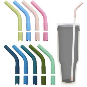 18 Pcs 8mm Silicone Straw Tips and Pedestals Reusable Food Grade Rubber Straw Tips for Metal Straws Replacement Flex Elbow Silicone Straw Covers for Stanley Cup Tumbler Fit for 8-10mm Diameter Straws