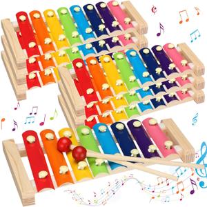 6 Pcs Xylophone for Kids Wooden Xylophone with Mallets Musical Instrument Wood Baby Percussion Kit Christmas Birthday Gifts for Boys Girls Educational Preschool Instruments Toddler Toys