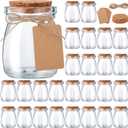 Suclain 50 Pack Glass Favor Jars with Cork Lid 3.4 oz Small Glass Bottles Jars with 100 Labels 50 Gift Bags Twine Mini Candy Containers for Wedding Favors Pudding Honey DIY Projects