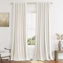 Guken Ivory Linen Blackout Curtains 108 Inch Length 2 Panels Set for Living Room Bedroom Back Tab Thermal Insulated 100% Black Out Linen Drapes Room Darkening Window Curtains 108 Inches Long