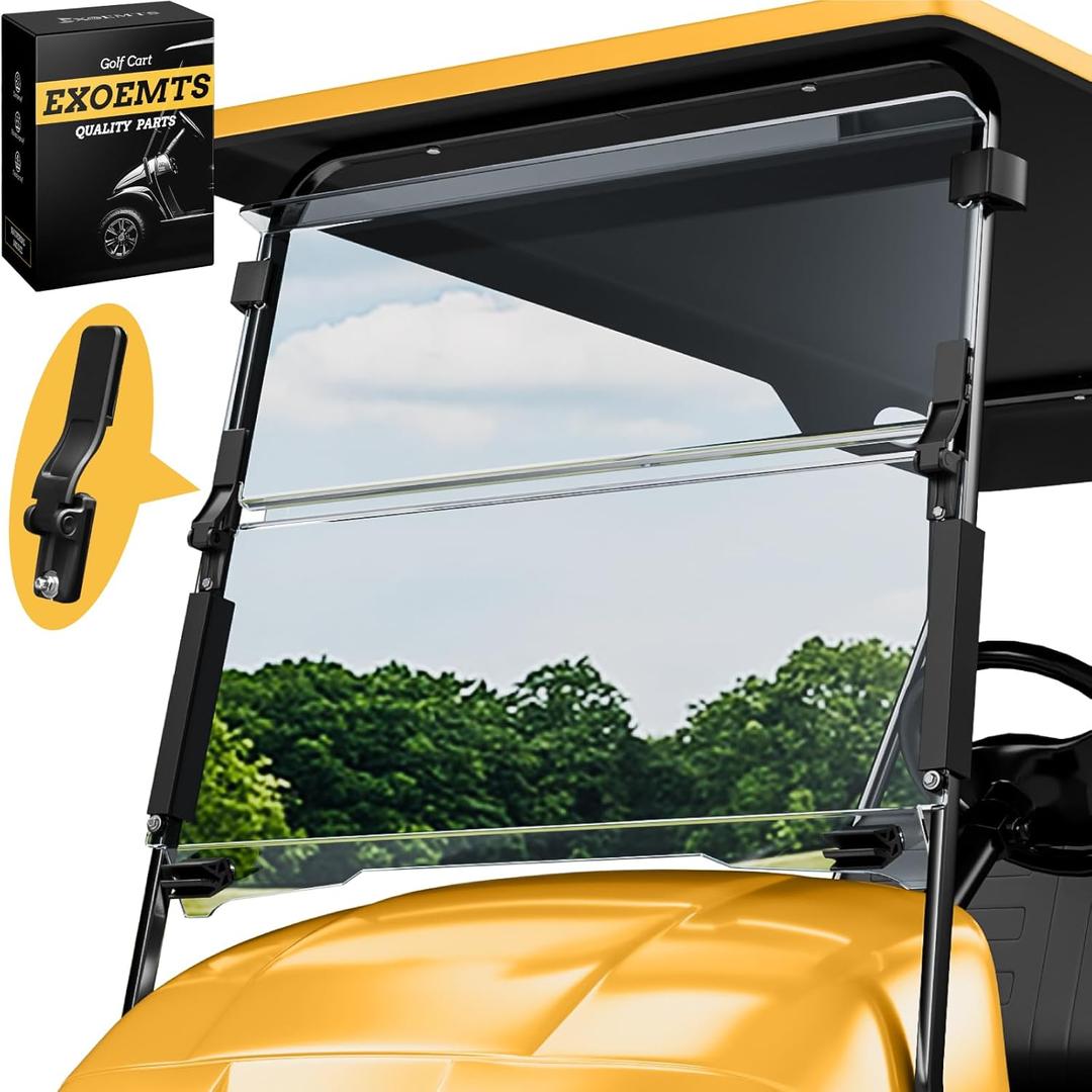 Golf Cart Windshield for EZGO TXT 1995-2013 Gas & Electric, 40.7" W X 28.3" H, 3/16" Thick PC, Foldable Front Windshield with Heavy Duty Hinge, Anti-UV, Impact Resistant, Scratch Resistant