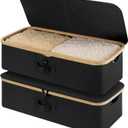 StorageWorks Underbed Storage Containers with Lids, 2-Pack 7" Low Profile Under Bed Storage Box with Bamboo Frame for Clothes, Bedding, Blankets and Shoes, 42L Sturdy Fabric Organizer, Black