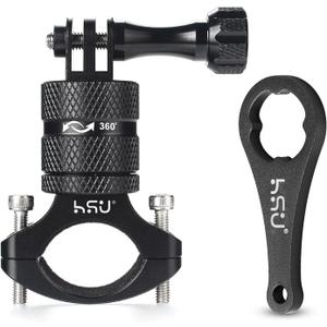 HSU Aluminum Bike Bicycle Handlebar Mount for GoPro Hero 13/12/11/10/9/8/7/6/5/4 Session AKASO Campark and Other Action Cameras, 360 Degrees Rotary Mountain Bike Rack Mount (Black)