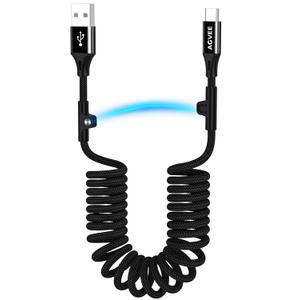 AGVEE 3ft Carplay Cable for iPhone 17 16 15, [USB-IF Certified] Coiled USB-A to USB-C Car Play & Android Auto Cord, Fast Charger Charging Data Transfer Cable, Black