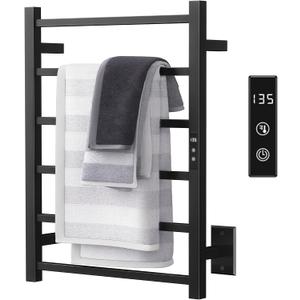 Sharpeye Towel Warmer Rack with 24hr Timer, Matte Black Heated Towel Rack for Bathroom, Plug-in/Hardwired, Wall Mounted 6-Bar Electric Towel Warmer with Temperature Control