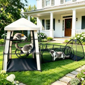 CypherX Extra Large Catio Outdoor Cat Enclosure Pop Up Playpen Tunnel Tent, 129''L x 57''W x 49.2''H