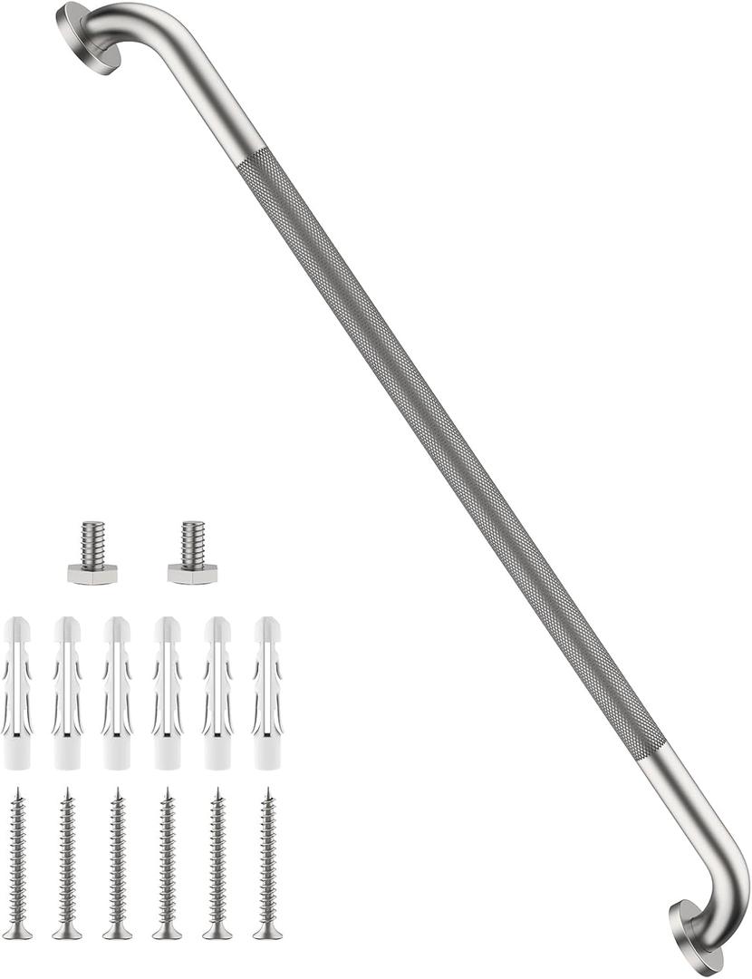 40 Inch Anti Slip Shower Grab Bar, Munzong Bathroom Grab Bar for Showers, Brushed Nickel Knurled Handicap Balance Bar,Safety Hand Rail Support Elderly Senior Assist Bath Handle