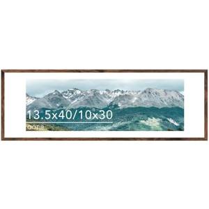 QOTIB Wood 13.5x40 Picture Frame with 10x30 Mat, Display 10x30 with Mat or 13.5x40 Without Mat, Wood 13.5 by 40 Photo Frame, 13.5 x 40 Frame for Wall Hanging Display, Deep Brown