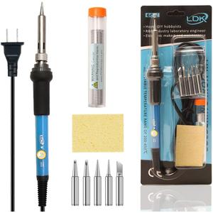 LDK Soldering Iron Kit Electric 60W 110V Adjustable Temperature Soldering Gun Welding Tools, 5pcs Soldering Iron Replacement Tips, Sponge and Solder Wire
