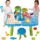 Water Table for Toddlers, Beach Outdoor Toys Set, Beach Animal Molds and Chairs, Puzzle Hands-on Toys, Summer Gift for Boys Girls Kids Aged 3 4 5 6+