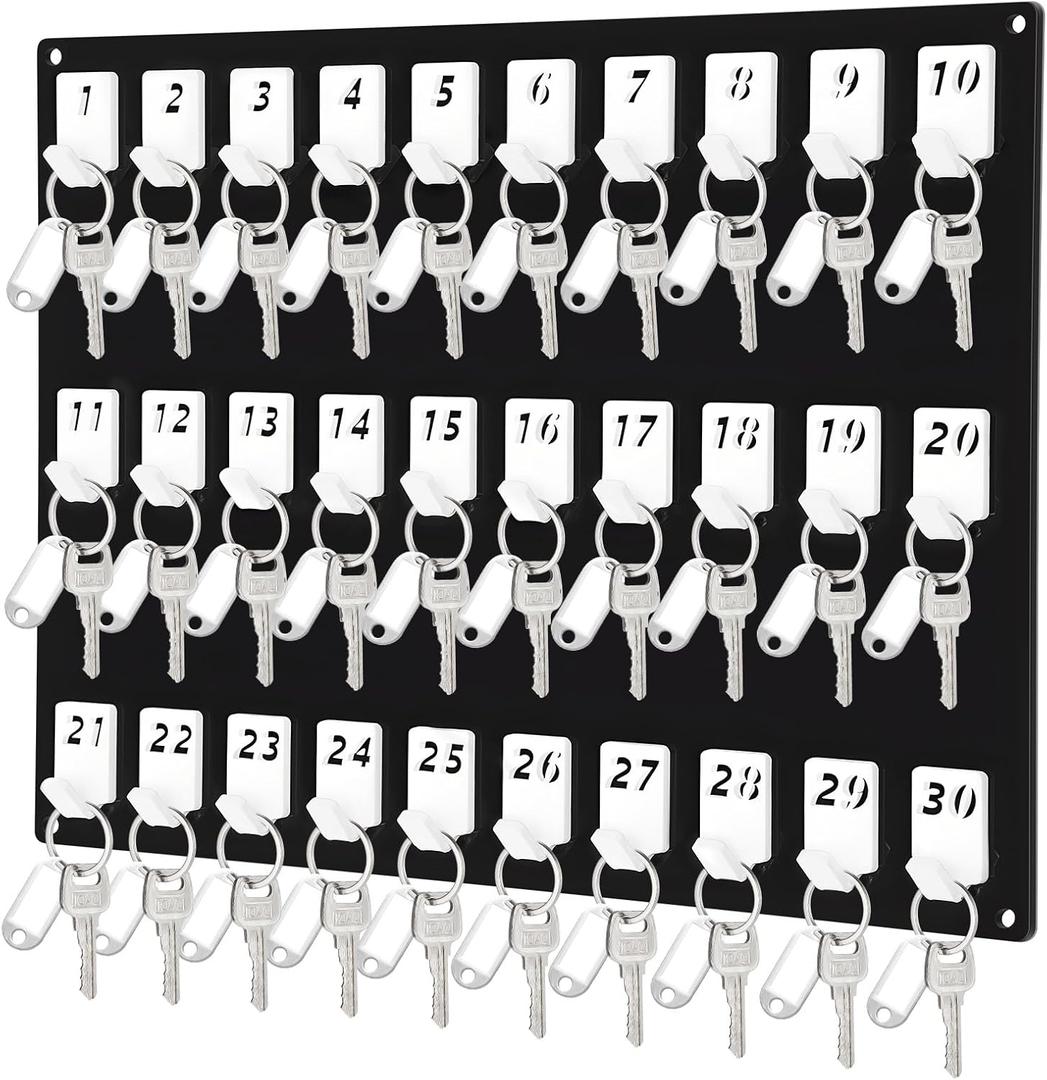 Beeveer Acrylic Key Board with 30 No. Hooks Wall Mount Key Rack Holder Hanger Storage Collection for School, Garage, Car Dealer, Office, Hotel, Real Estate(Black)