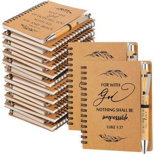 Kosiz 60 Pcs/30 Set Christian Gifts Bulk Include Spiral Notebook and Bible Ballpoint Pen Christian Notebook Religious Prayer Journal Christmas Church Gift for Women Men Pastor Sunday School Teacher (Brown)