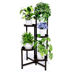 6-Tier Metal Plant Stand Indoor Outdoor - Corner Tall Plant Shelf for Multiple Plants, Foldable Heavy Duty Plant Holder - Decoration flower Stand for House Living Room Balcony Garden Patio - Black