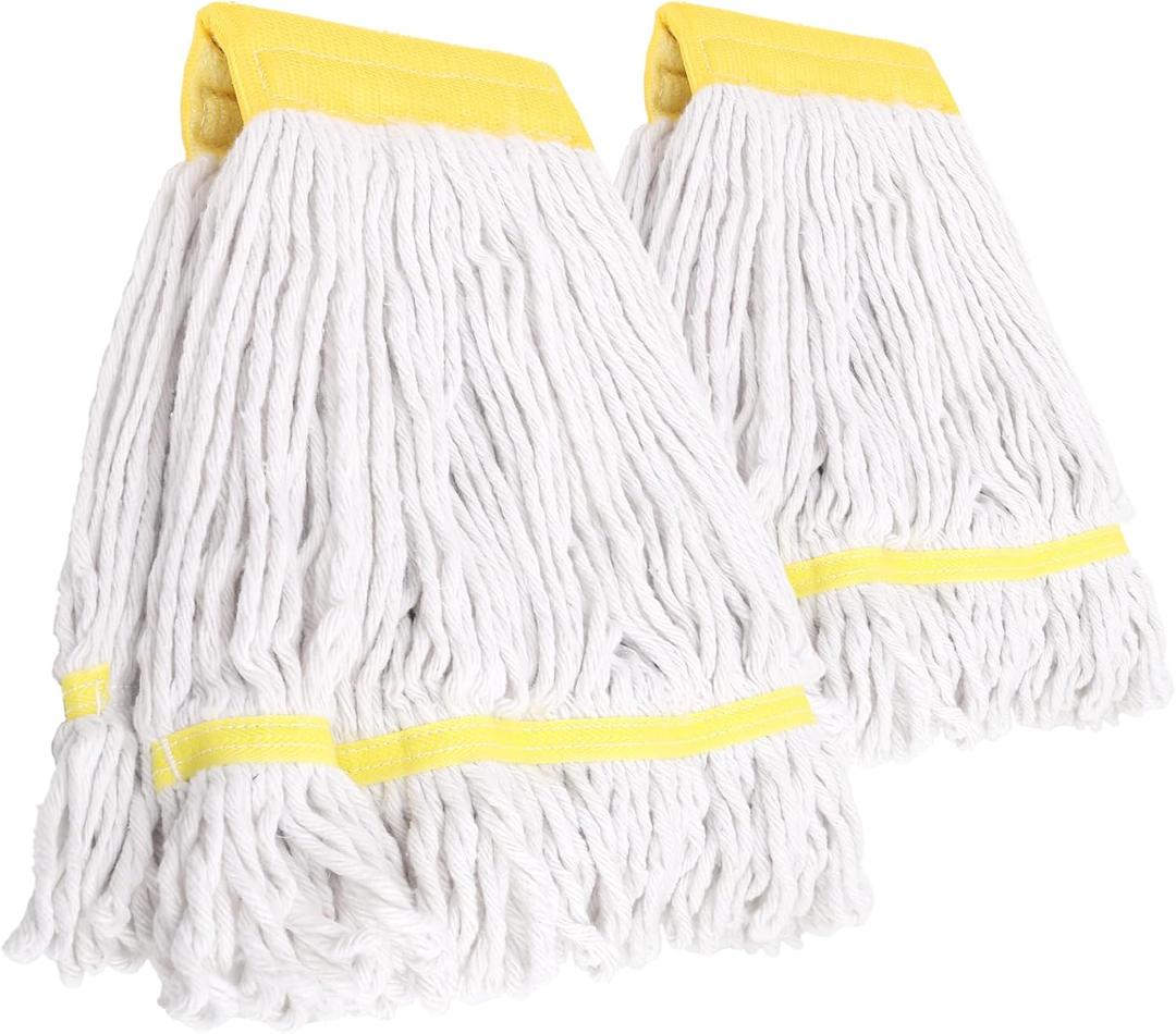 2 Pack Heavy Duty Mop Head Commercial Replacement for Floor Cleaning,Wet Industrial Cotton Looped End String Heads Refill,Yellow