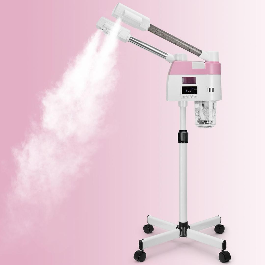 Professional Facial Steamer,2 in 1 Facial Steamers with Hot&Cool Mist, Height Adjustable Face Steamer, Pink Esthetician Steamer for Home Salon Spa
