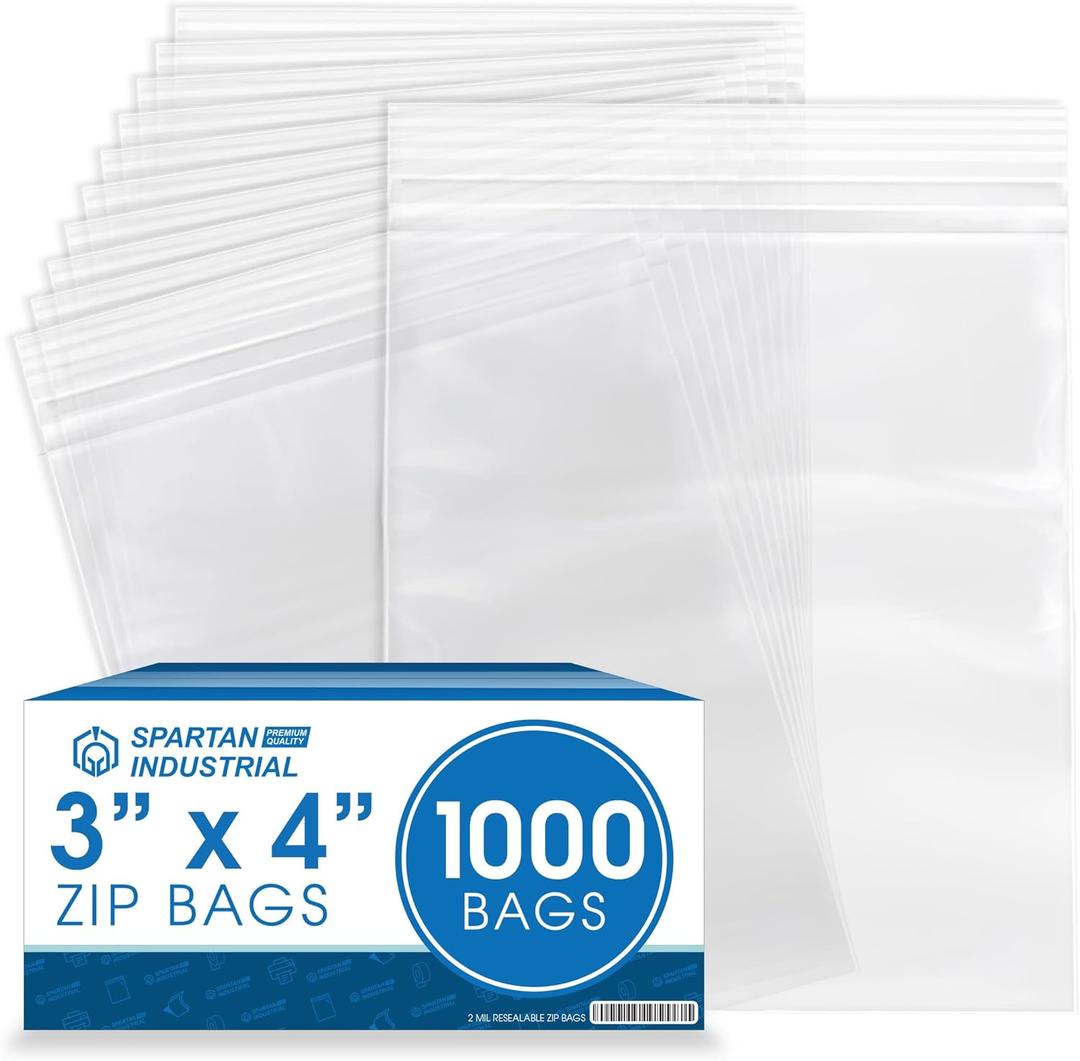 Spartan Industrial - 3 X 4 (1000 Count) 2 Mil Clear Reclosable Zip Plastic Poly Bags with Resealable Lock Seal Zipper