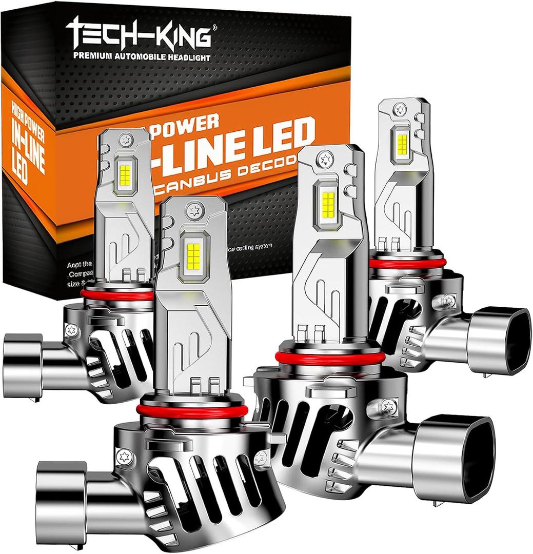 tech-king Upgraded 9005/HB3 LED Bulbs, 66,000LM 12X Ultra-Brighter, 6500K Cool White, 1:1 Halogen Size Driving Light, Plug-N-Play, IP68 Waterproof, Pack of 2 (9005/HB3)