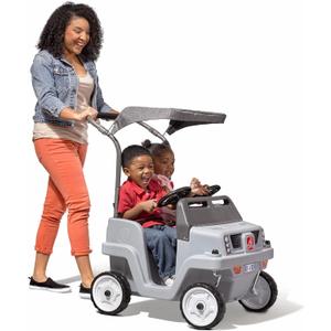 Step2 Side-by-Side Push Around SUV, Kids Push Car, 2 Seats, Stroller Substitute, Includes Seat Belts & Horns, Made of Durable Plastic, Max Weight 100 lbs., for Toddlers 1.5-5 Years Old, Gray (Large)