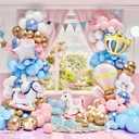 Rocking Horse Gender Reveal Decorations 146pcs Pink & Blue Balloon Garland Arch Kit with Horse Crown Hot Air Balloon Foil Balloons for Boy or Girl Gender Reveal Baby Shower Birthday Party Decor