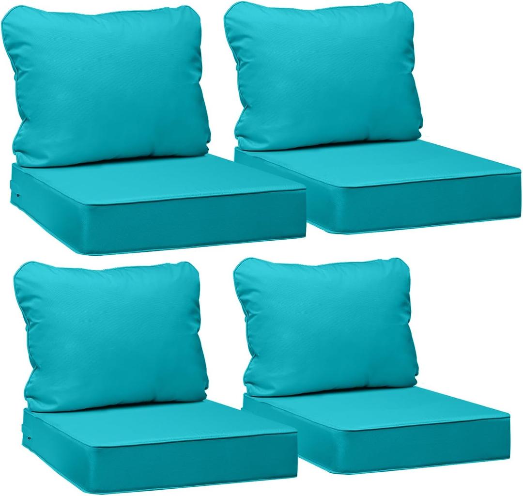 AAAAAcessories Outdoor Deep Seat Cushions, Waterproof, Fade-Resistant Patio Furniture Replacement Cushions, Set of 4, 24" x 24" x 5",Turquoise Blue