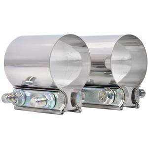 2.5 inch Exhaust Clamps, 2 1/2 Inch Exhaust Lap Joint Butt Clamps, T304 Stainless Steel Band Clamp w/High Grade Bolts(2 Pieces)