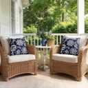 Decorative Outdoor Floral Pillow Covers Set of 2,Waterproof Boho Farmhouse Throw Pillows Summer Coastal Accent Pillowcases for Patio Furniture Garden Sofa 18x18 Inch, Navy Blue