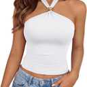 Trendy Queen Womens Halter Crop Tops Tie Backless Y2K Sexy Going Out Tank Top (White, L)