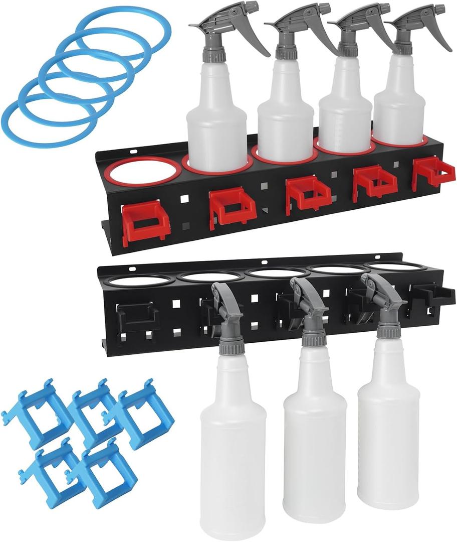 Spray Bottle Holder Rack Spray Can Organizer Storage Wall Mount, 5 holes（2 pack）