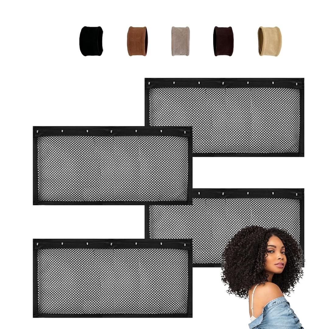 CRUIFU Lock Curly Hair Stretcher and Length Maintainer - Prevent Shrinkage with No-Heat Styling Net for An Elongated Look,Includes: 5 Elastic Hair Ties(13IN*4PCS)