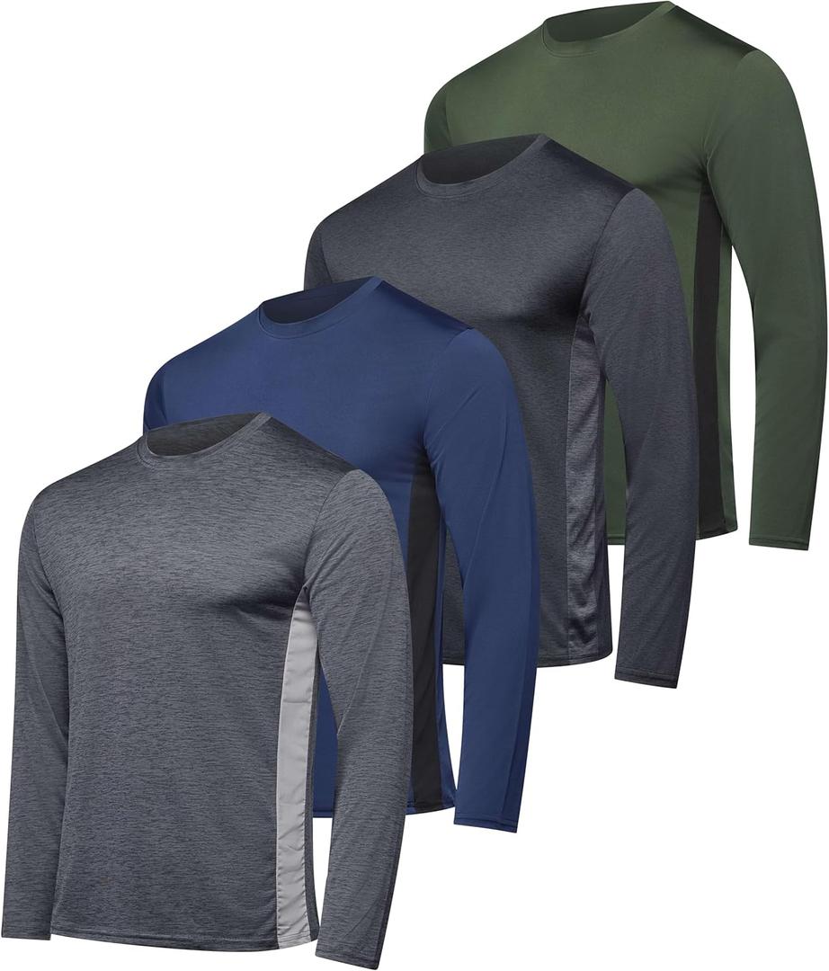 Real Essentials 4 Pack: Mens Long Sleeve Dry Fit T Shirts Hiking Fishing Workout Gym Work Sun UPF 50 Wicking Running Tee (Medium)