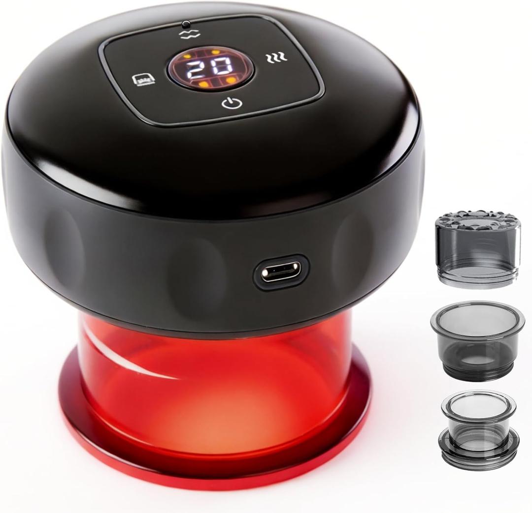 UOTT 6-in-1 Smart Cupping Therapy Massager, 20 Levels Heat & Suction Electric Cupping Kit for Massage Therapy, Cupping Therapy Set for Muscle Soreness, Knots & Pain Relief (Black)