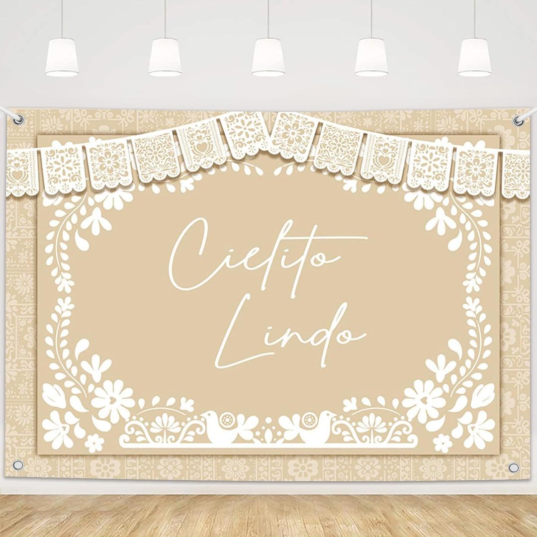 MEHOFOND 7x5ft Cielito Lindo Baby Shower Backdrop Beige Fiesta Cielito Lindo Baby Shower Photography Background Mexican Talavera Wedding Party Decorations Banner Photo Supplies