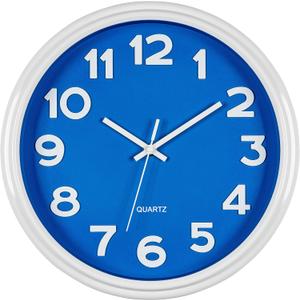 Bernhard Products Blue Wall Clock 12.5 Inch Silent Non-Ticking Modern Stylish Quartz Clocks for Home Kitchen Office Bedroom Boy's Room Nursery Kids School Classroom Battery Operated Easy to Read