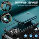 Compatible with Magsafe for iPhone 16 Pro Max Wallet Case Magnetic Card Holder, RFID Blocking 2 in 1 Detachable Kickstand Shockproof Case for Women Men, Bluish Green