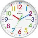 AIRUIFU Wall Clock for Kids Learning to Tell Time, 12 Inch Silent Analog Clock for Kids Room Decor/Bedroom/Classroom/Playroom, Colorful Teaching Clock Helps Kids Easier to Tell Time