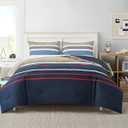 Nautica - Queen Comforter Set, Cotton Bedding with Matching Shams, Striped Home Decor (Bradford Navy/Beige, Queen)